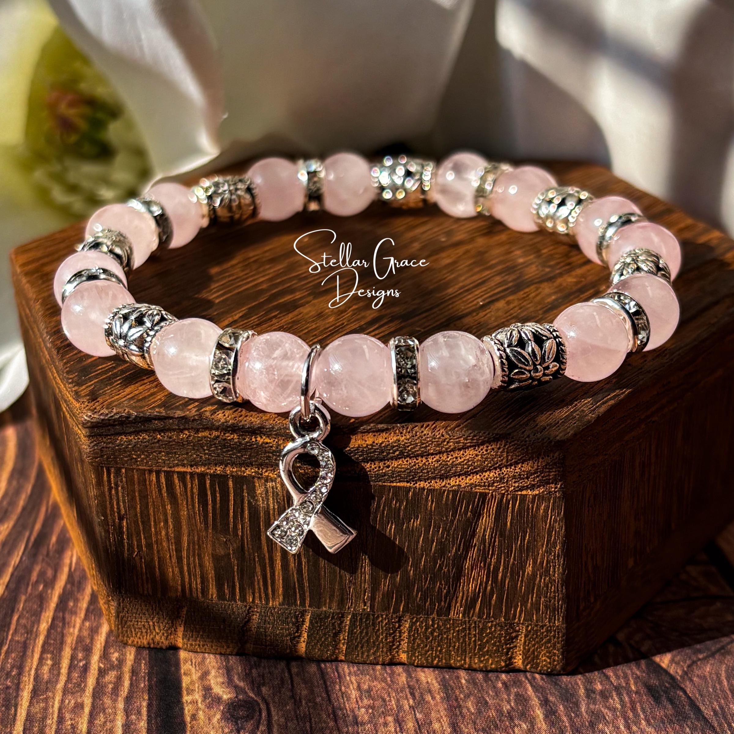 Genuine Rose Quartz Breast Cancer Awareness Bracelet| 8mm Light