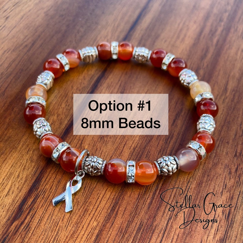 Leukemia, Multiple Sclerosis, FND, COPD, CRPS, Kidney Cancer, Emphysema, Elastic Awareness Bracelet 6.75”| Orange Fire Agate Gemstone image 8