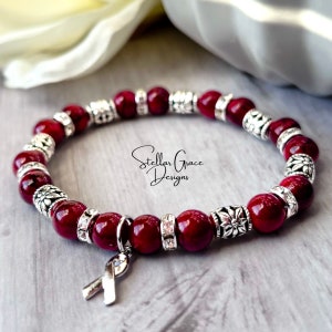 Multiple Myeloma, Sickle Cell Anemia, Amyloidosis, Hemochromatosis, Cancer Awareness| Burgundy Ribbon Awareness Bracelet| 8mm Beads