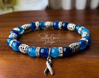 Blue Awareness Bracelet| Mesothelioma, Colon Cancer, Prostate Cancer, Dystonia, ME/CFS, Apraxia, Guillain Barré Awareness Bracelet