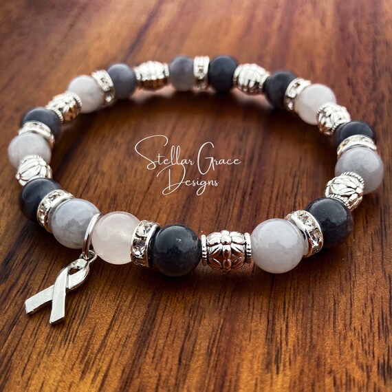 Gray Quartz Crystal Awareness Bracelet Brain Cancer brain Tumor Parkinsons Awareness 8mm Gray Crystal Beads 6.75 Brain Surgery Gift Etsy UK