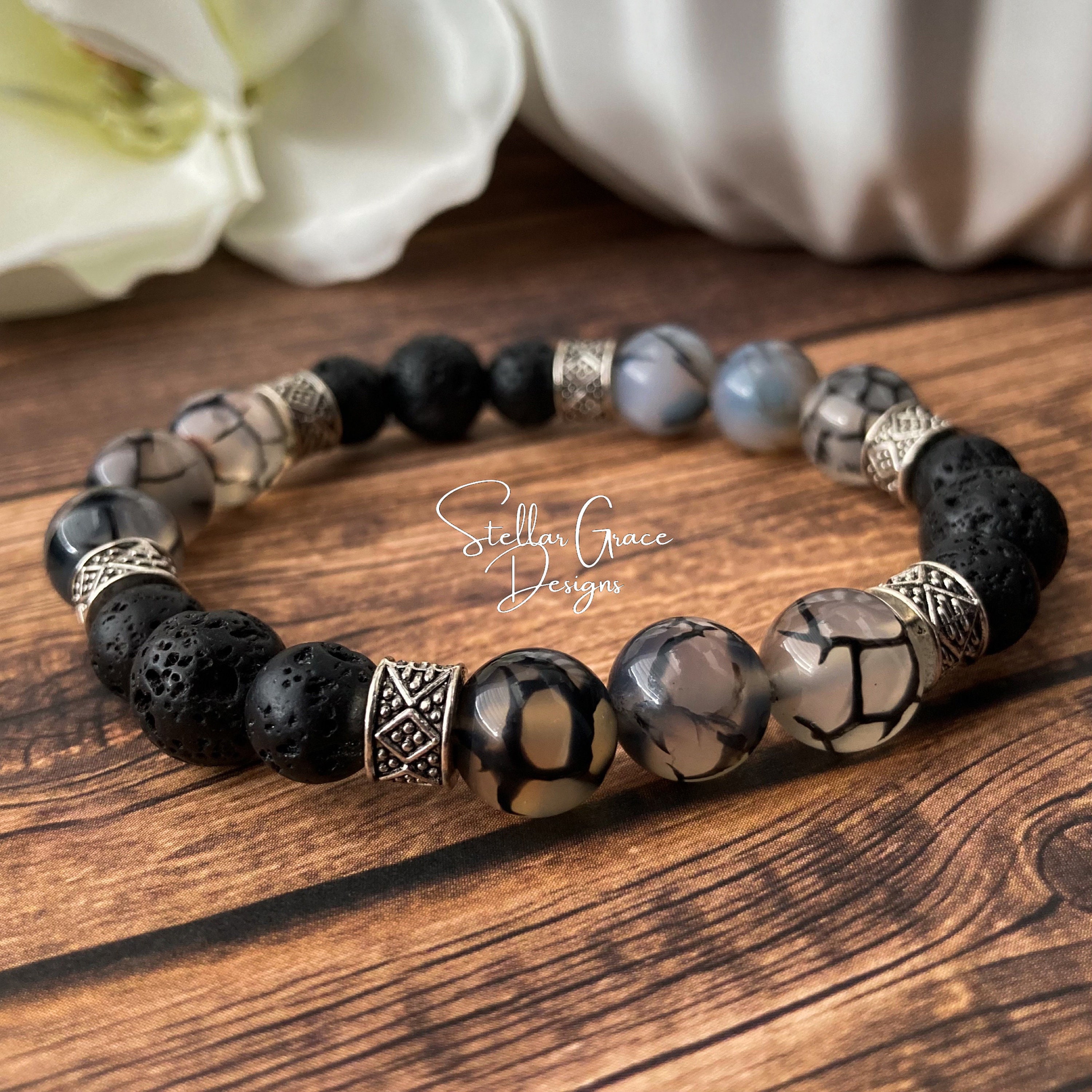 Men's Brain Tumor Awareness Bracelet| 10mm Gray Rutilated Agate