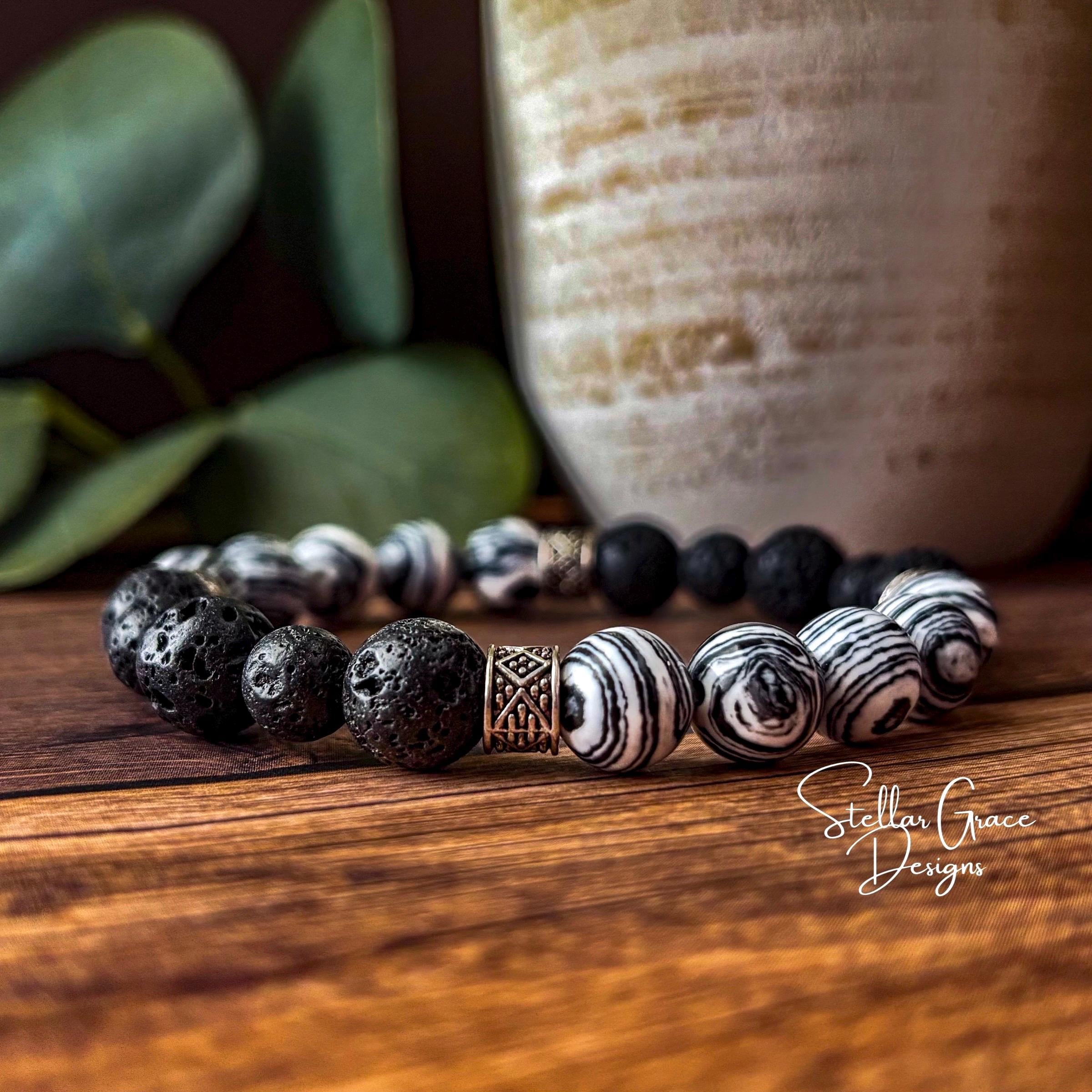 アクセサリー unique design bracelet 11747391 NEOVA Zebra Lava Stone Awareness Bracelet | Carcinoid Neuroendocrine