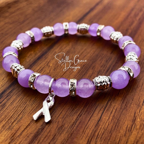 Lavender Quartz Cancer Survivor Awareness Elastic Bracelet| 8mm