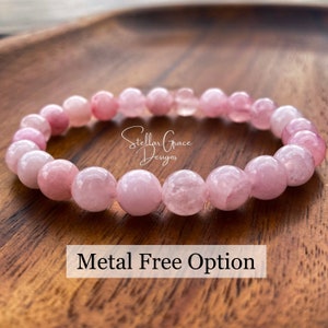 Rose Quartz Breast Cancer Awareness Elastic Bracelet| 8mm Light Pink Quartz Beads| Metal-Bead-Free| Breast Cancer Warrior| Mastectomy Gift