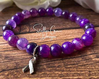 Lupus, Epilepsy, Alzheimer’s, Sarcoidosis, Chiari, Testicular Cancer Awareness| 8mm Purple Agate Beads| Metal-Bead-Free