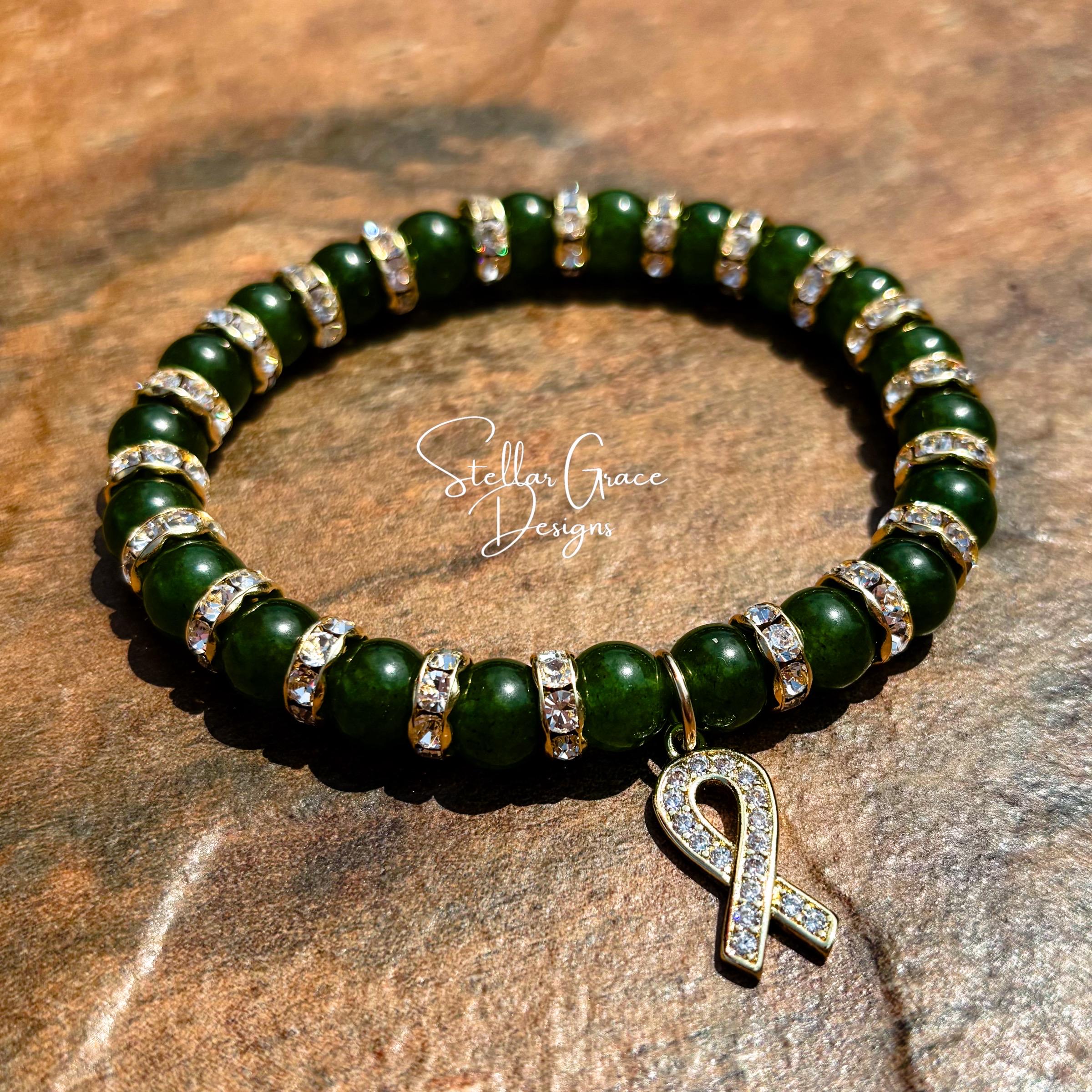 Genuine Green Jade & Gold Awareness Bracelet| Lymphoma, Kidney