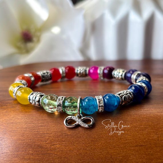 Autism & Neurodiversity Acceptance Rainbow Bracelet| 8mm Gemstone
