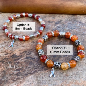 Leukemia, Multiple Sclerosis, FND, COPD, CRPS, Kidney Cancer, Emphysema, Elastic Awareness Bracelet 6.75”| Orange Fire Agate Gemstone image 6