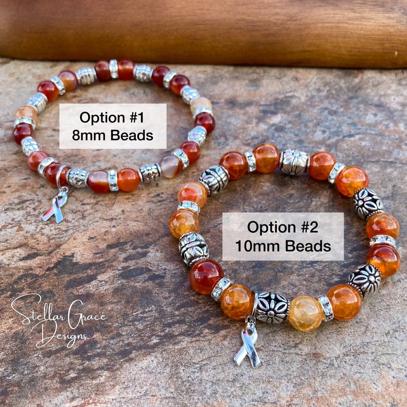 Leukemia, Multiple Sclerosis, FND, COPD, CRPS, Kidney Cancer, Emphysema, Elastic Awareness Bracelet 6.75”| Orange Fire Agate Gemstone image 6