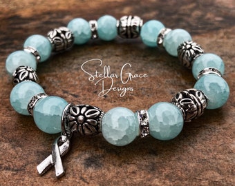 Pastel POTS Dysautonomia Awareness Bracelet| 10mm Glass Beads Turquoise Awareness Bracelet 6.75” | Spoonie Gift
