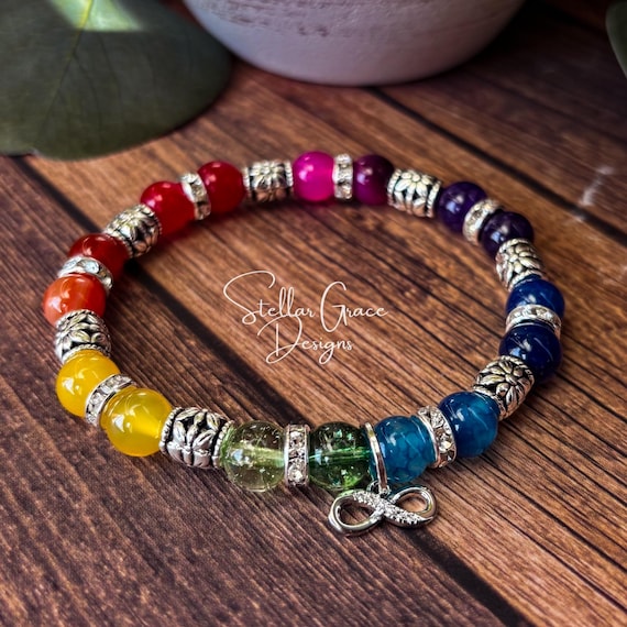 Autism & Neurodiversity Acceptance Rainbow Bracelet| 8mm Gemstone