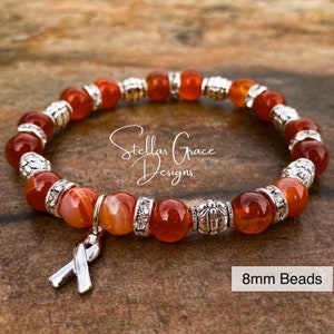 Leukemia, Multiple Sclerosis, FND, COPD, CRPS, Kidney Cancer, Emphysema, Elastic Awareness Bracelet 6.75”| Orange Fire Agate Gemstone 8mm