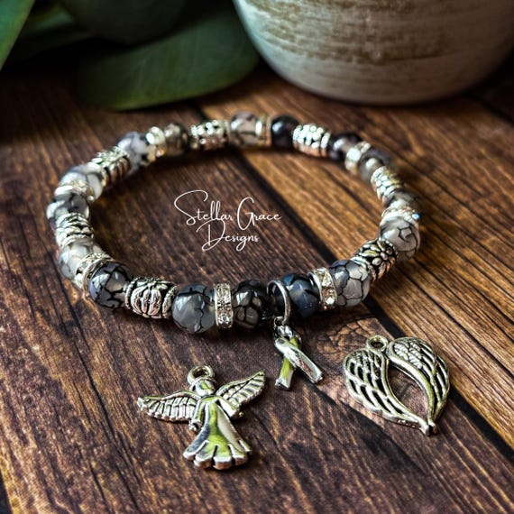 Brain Cancer/brain Tumor Awareness Bracelet| Gray Rutilated Agate