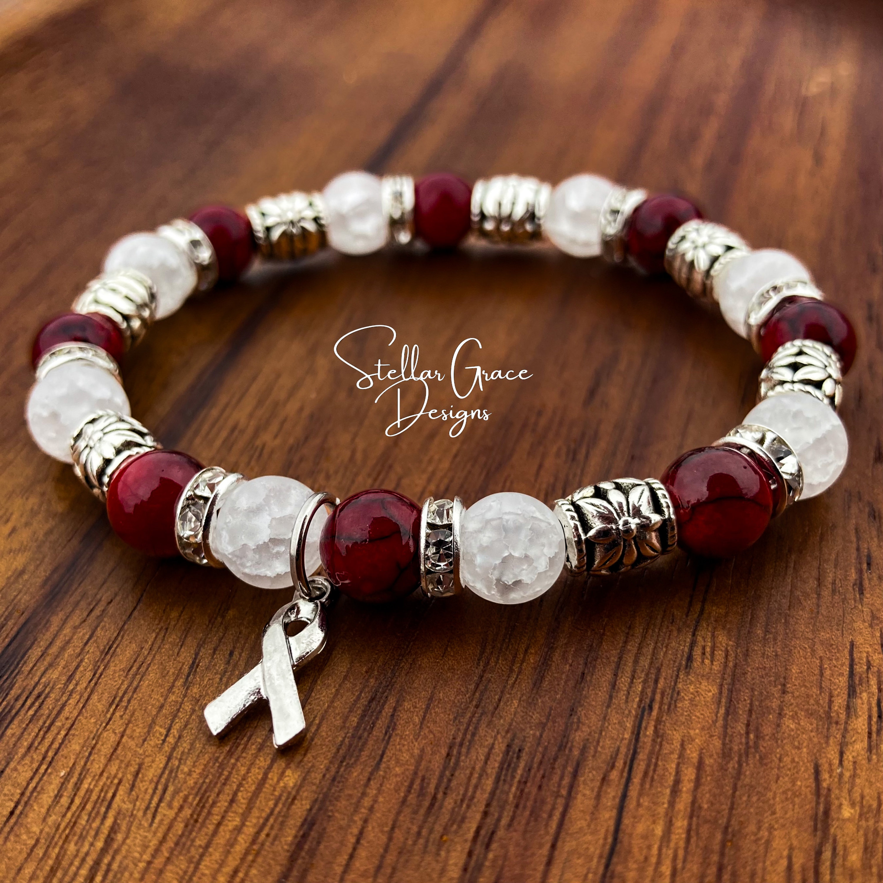 Head & Neck Cancer Awareness Elastic Bracelet| 8mm Burgundy and