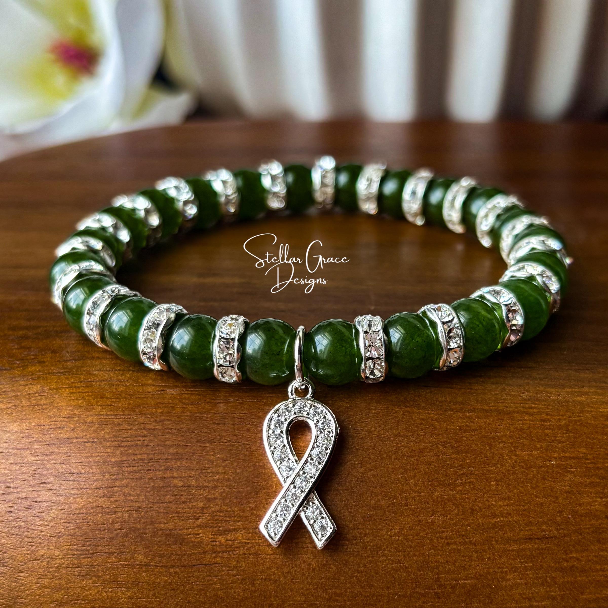 Genuine Green Jade & Silver Awareness Bracelet| CKD, Liver Cancer