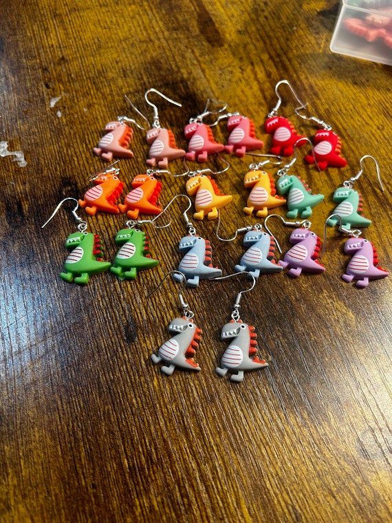 NEW colorful dinosaur dangle earrings