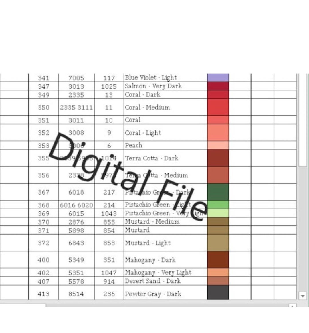 PRINTABLE DMC Color Chart and Inventory. DMC Color Card. Dmc Chart