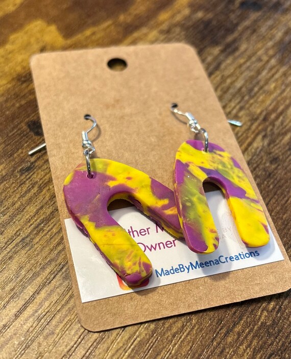 Rainbow shaped clay earrings