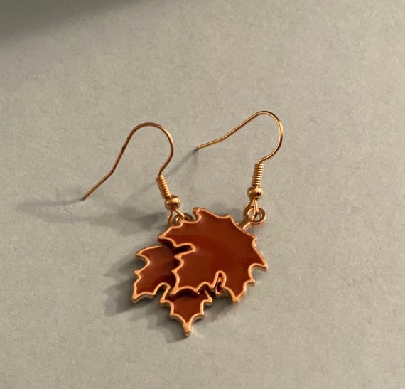Fall Autumn leaves Gold Dangle Earrings