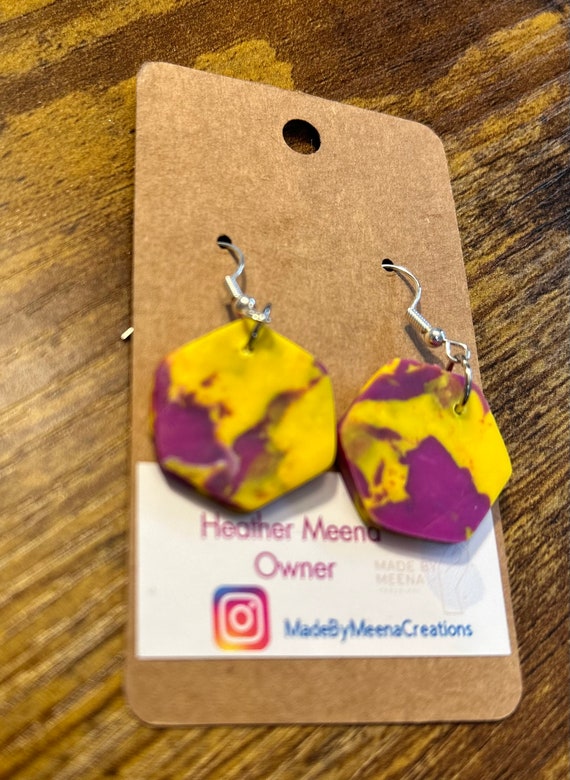 Hexagon clay dangle earrings