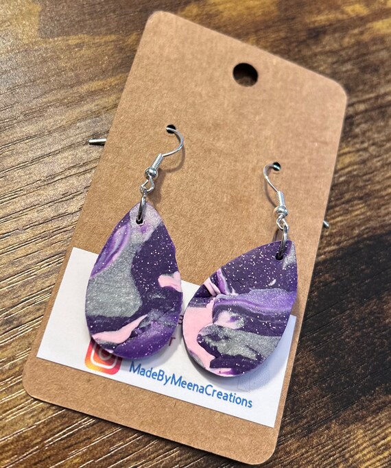 Teardrop dangle clay earrings