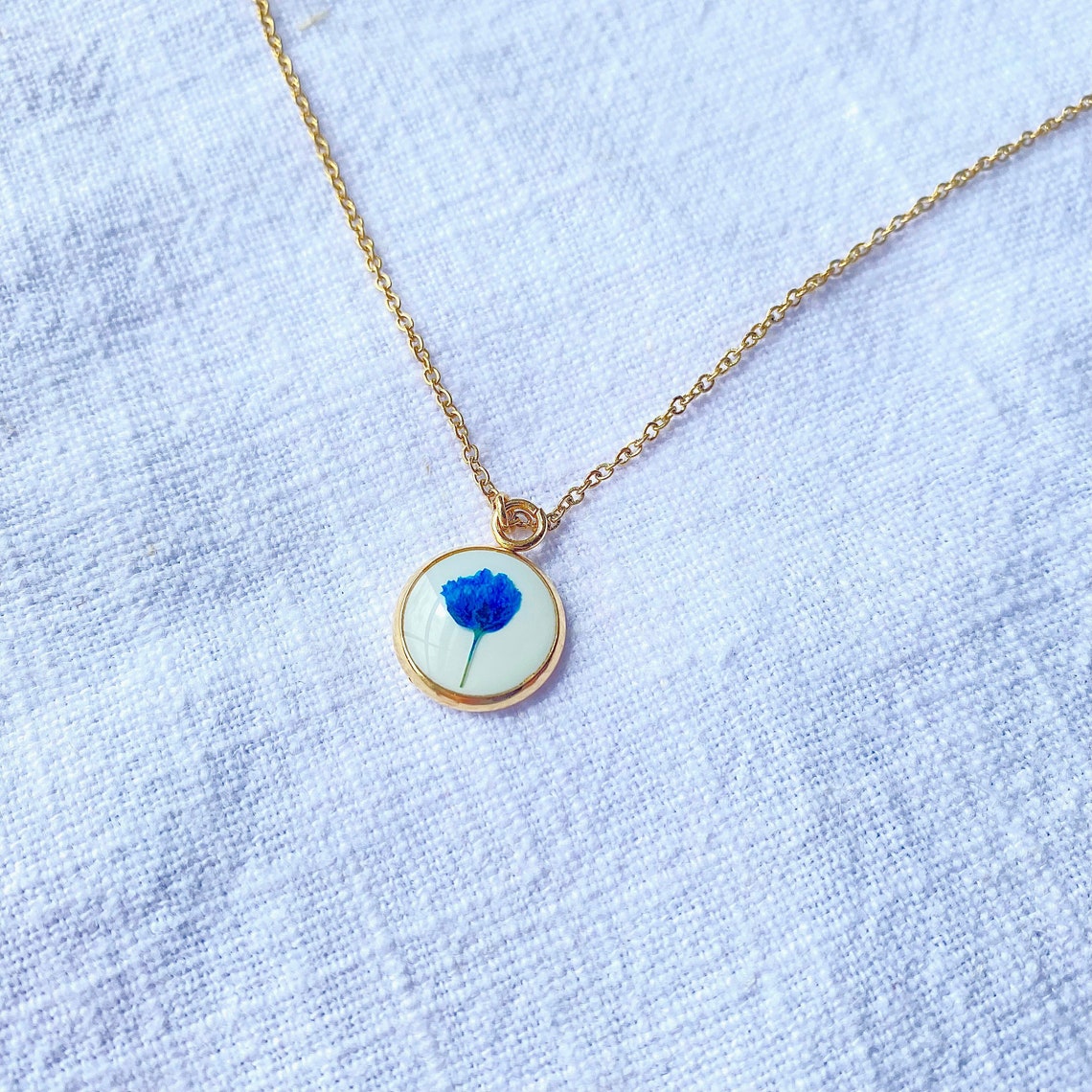 Pressed Blue Gypsophila Flower Necklace in Gold Real Pressed Etsy