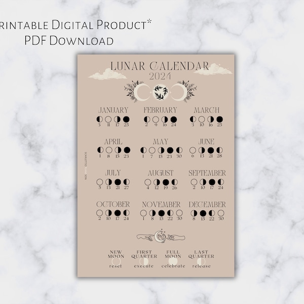 UPDATED Pocket Lunar Phase Calendar 2024 | Printable Planner Dashboard | Pocket Size | 6 Ring Planner