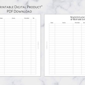 Pocket Maintenance & Repair Log | Printable Planner Insert | Pocket Size | 6 Ring Planner