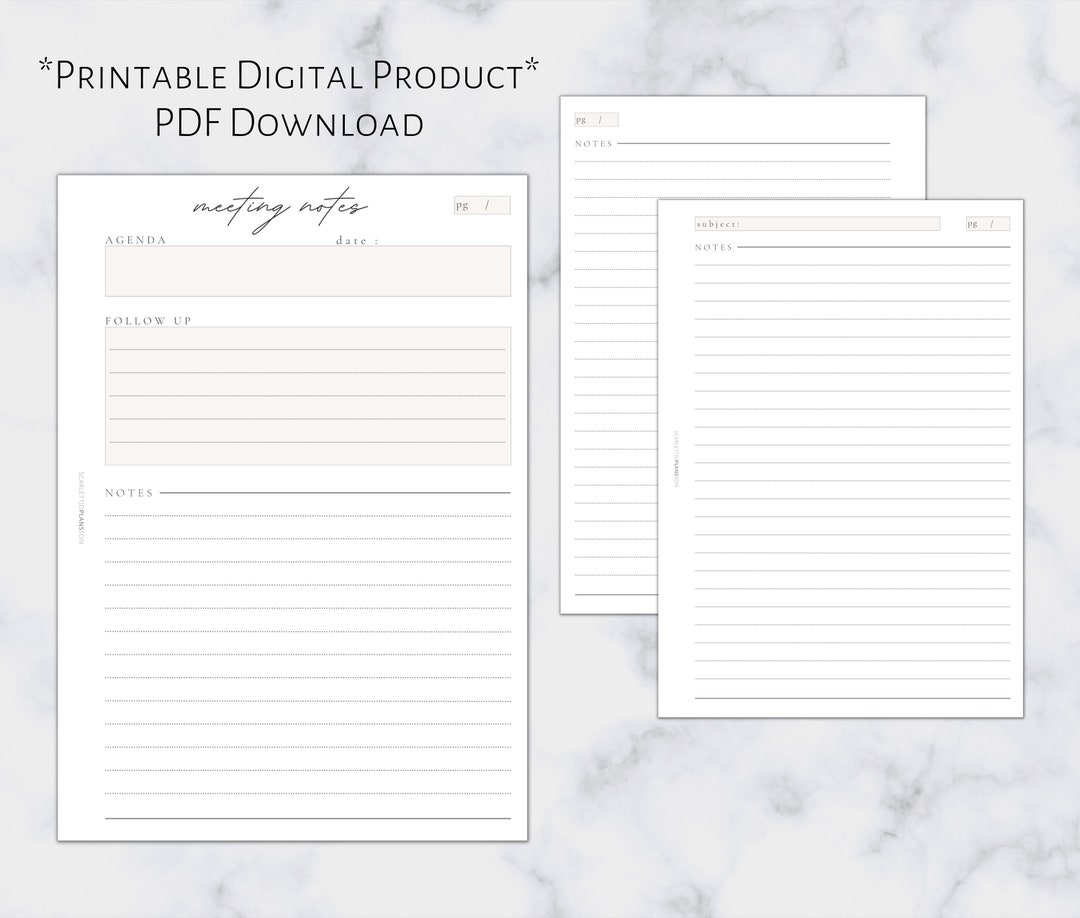 A6 Meeting Notes Insert | Printable Planner Insert | A6 Size | 6 Ring ...