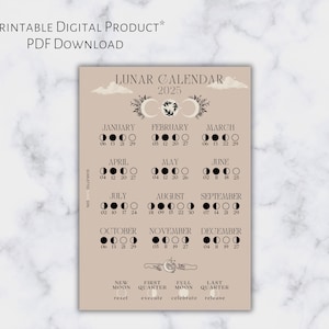 2025 Pocket Lunar Phase Calendar | Printable Planner Dashboard | Pocket Size | 6 Ring Planner