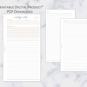 Personal Meeting Notes Insert | Printable Planner Insert | Personal Size | 6 Ring Planner