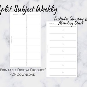 Personal Split Subject Weekly Insert | Printable Planner Insert | Personal Size | 6 Ring Planner