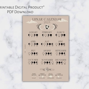 UPDATED A6 Lunar Phase Calendar 2024 | Printable Planner Dashboard | A6 Size | 6 Ring Planner