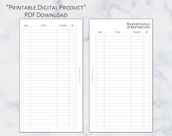 Personal Maintenance & Repair Log | Printable Planner Insert | Personal Size | 6 Ring Planner