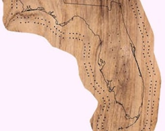 Florida State Shape Cribbage Board With Road Map Design - Made In USA