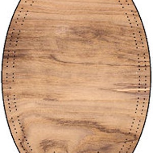 May include: A brown wooden oval sign with a dotted border.