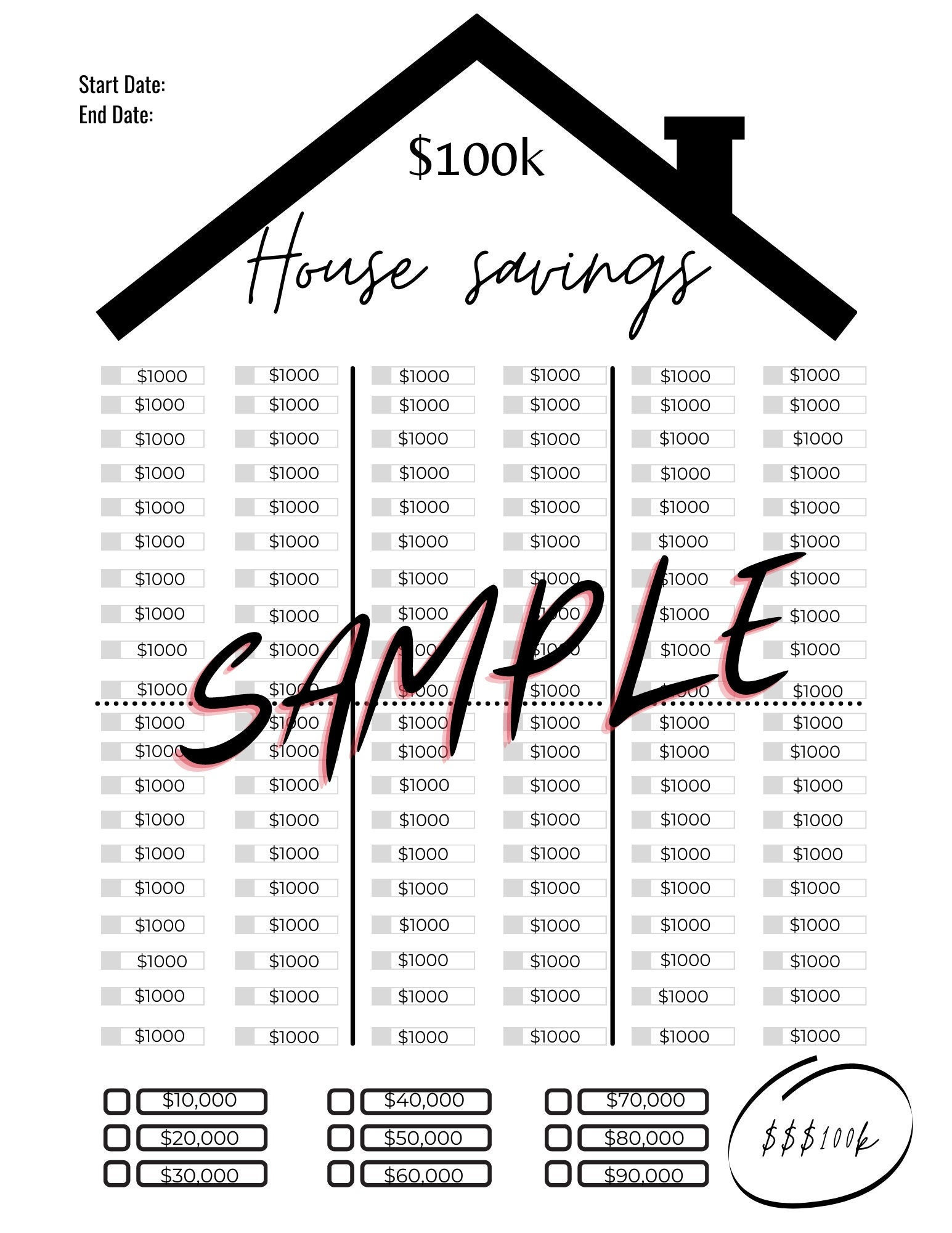 100k House Savings Tracker, Printable, Savings Goal, New House Tracker ...