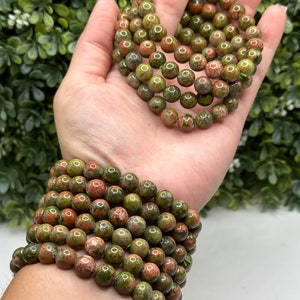 Unakite 8mm crystal  beaded bracelet