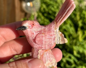 Rhodochrosite Bird Statue, Argentina, natural crystal stone