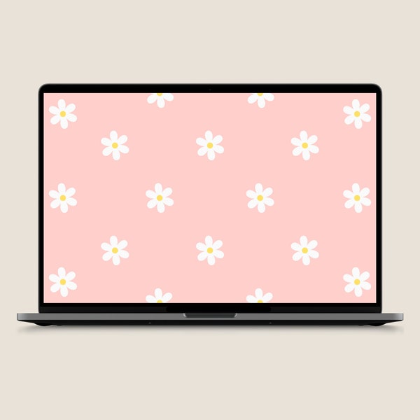 Daisy Desktop Wallpaper | Mac & Windows PC Wallpaper | Trendy Pink Flower Wallpaper, Digital Download