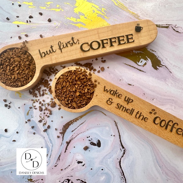 Wooden Scoop Clip - Laser Engraved. Coffee. Protein. Sugar. Flour