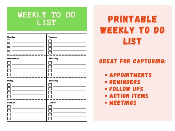 Printable Weekly to Do List Monday Sunday | Etsy