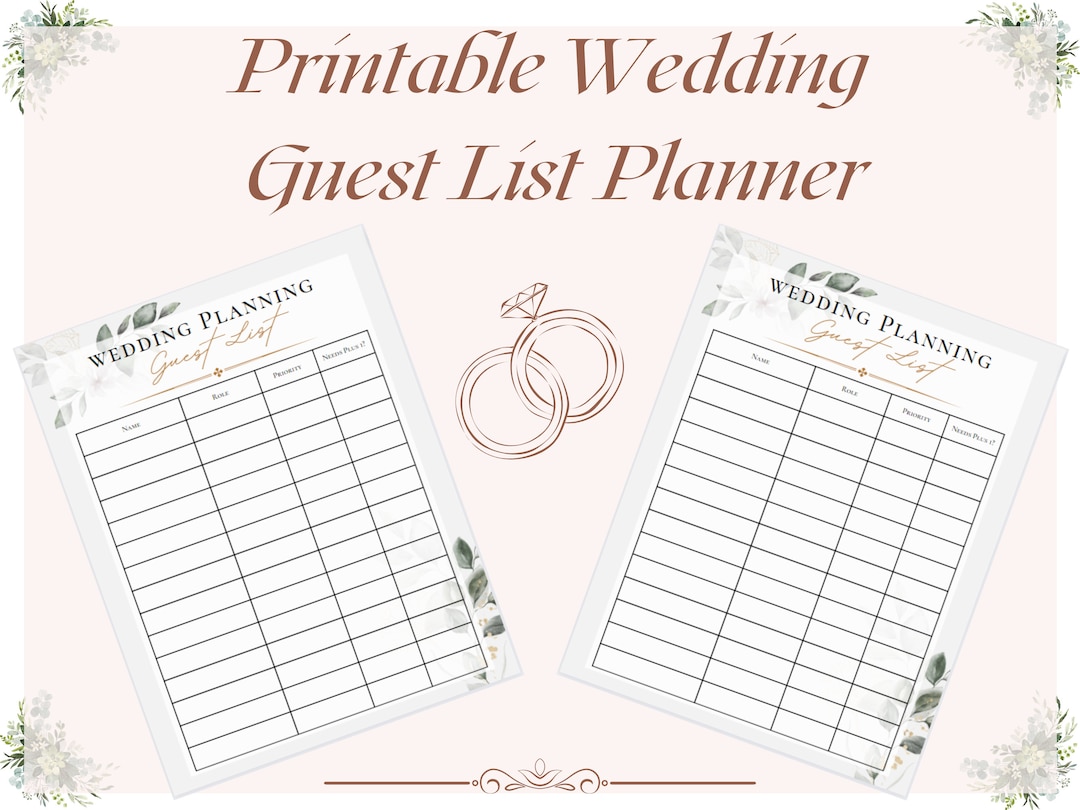 Printable Wedding Guest List Planner - Etsy