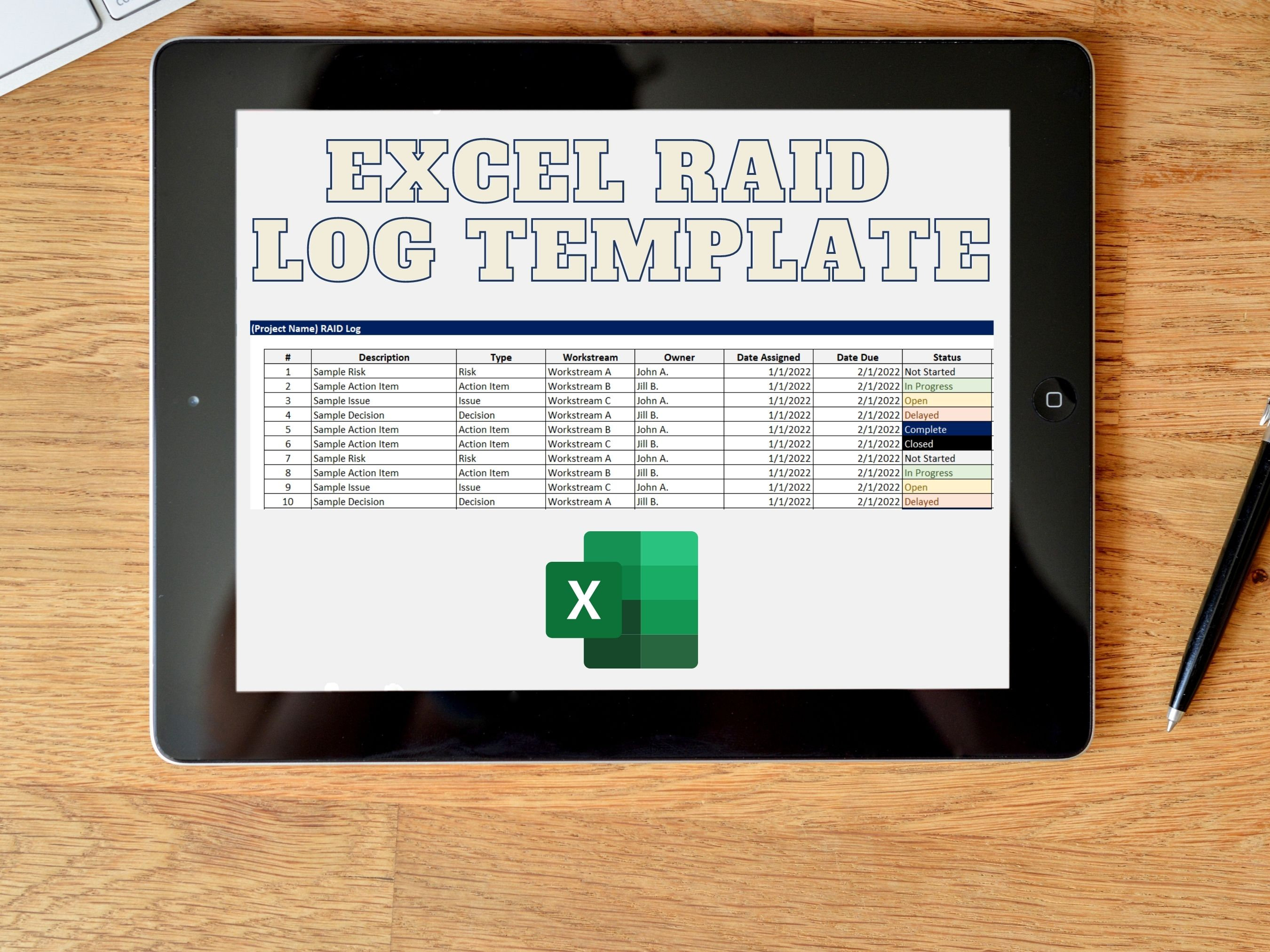 Excel Raid Log Template Risks Actions Issues Decisions Etsy