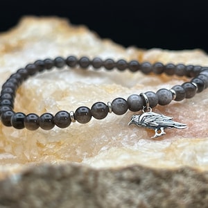 Silver Sheen Obsidian with Silver Raven Charm