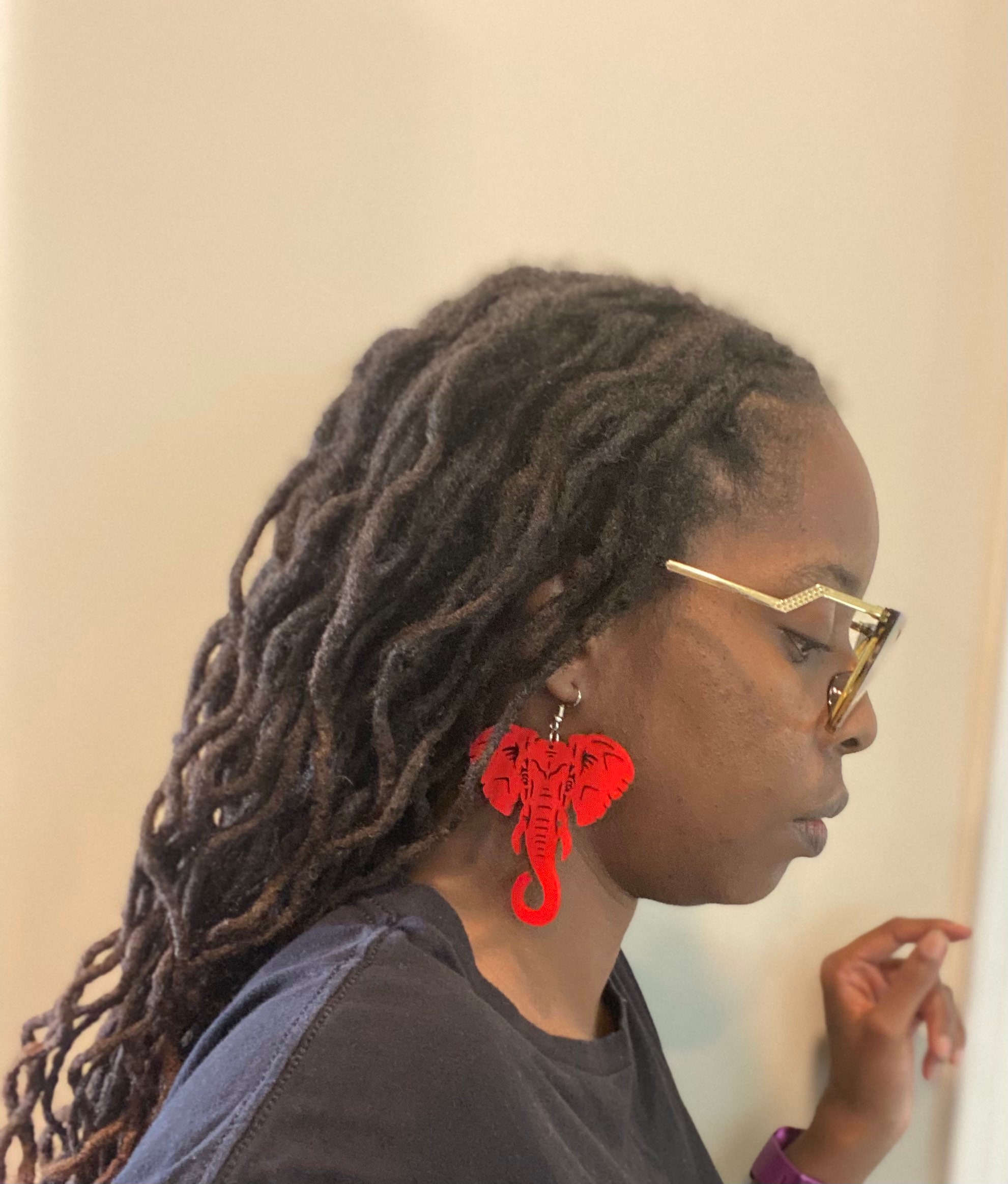 Large Wooden Elephant Earrings Red Afrocentric Etsy