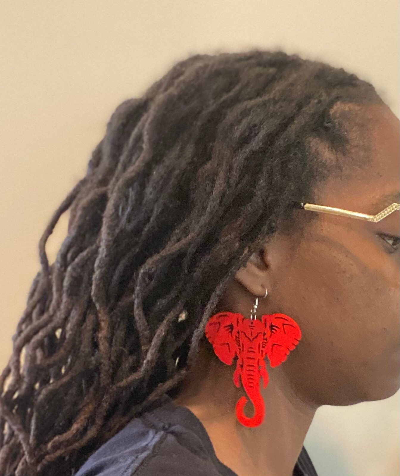 Large Wooden Elephant Earrings Red Afrocentric Etsy