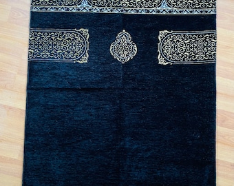 Alfombra de oración con diseño de Kaaba, Sejadah dorada y negra, regalo musulmán