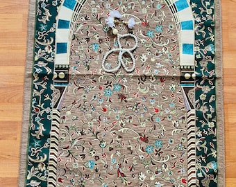 Luxury Jacquard Prayer Rug: Embossed Floral Sejadah, Islamic Gift